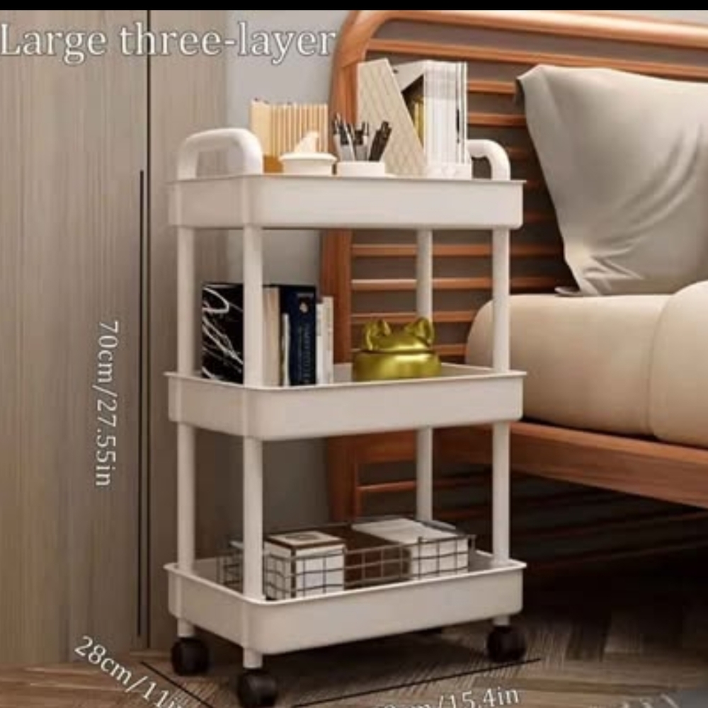 White Three-Layer Rolling Cart